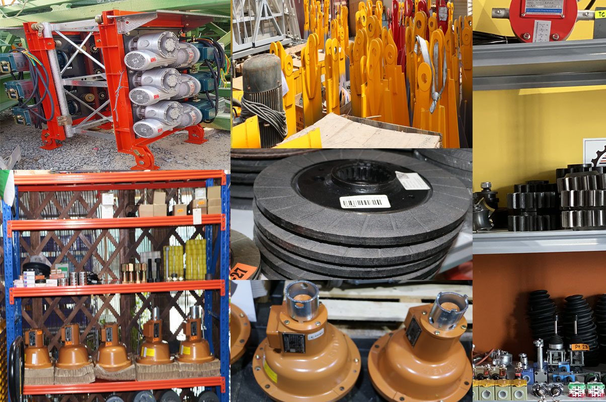 Close view of crane lifting components and wire rope assemblies prepared for spare parts support.